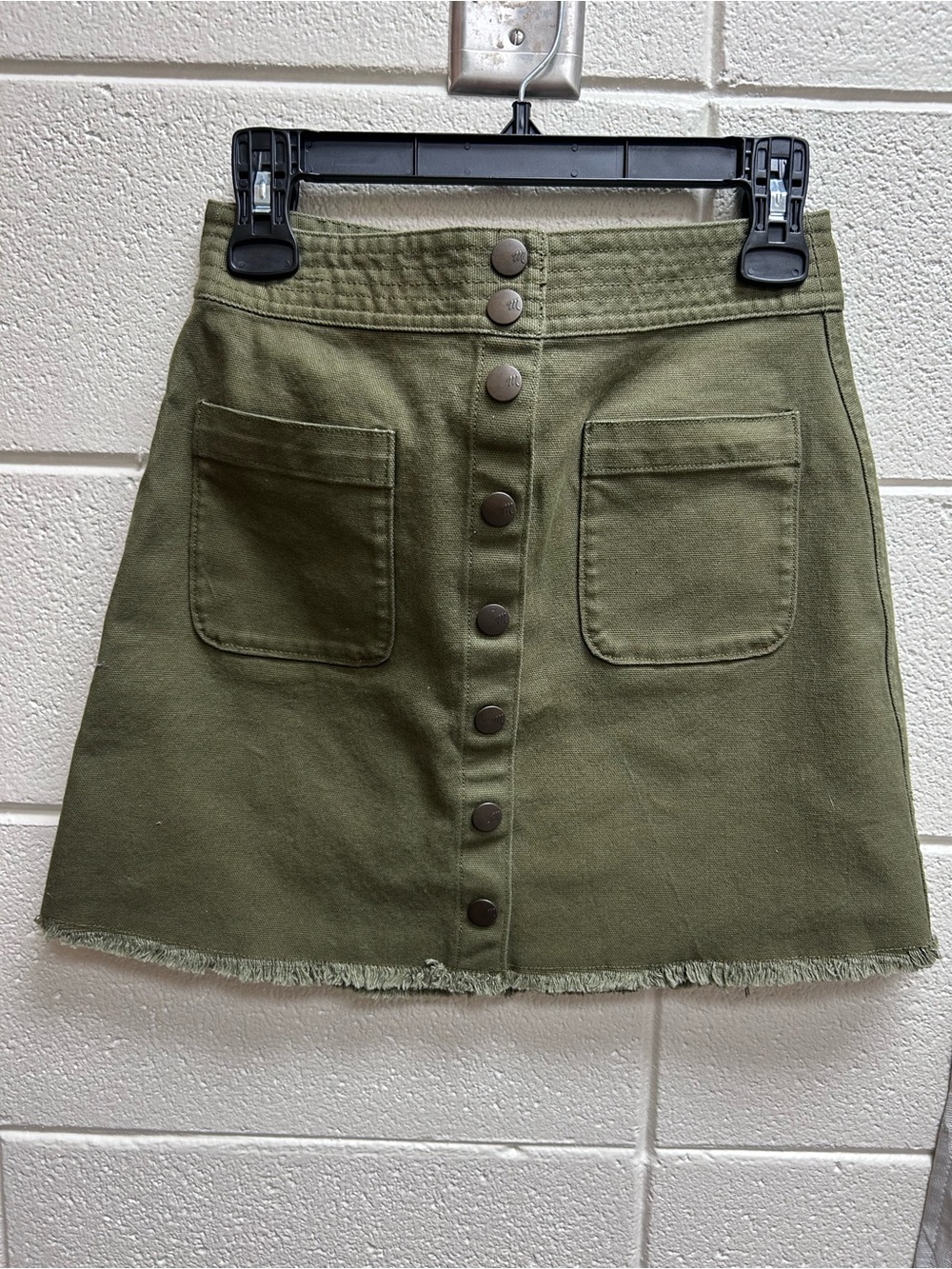 Madewell Olive Button-Front A-Line Mini Skirt